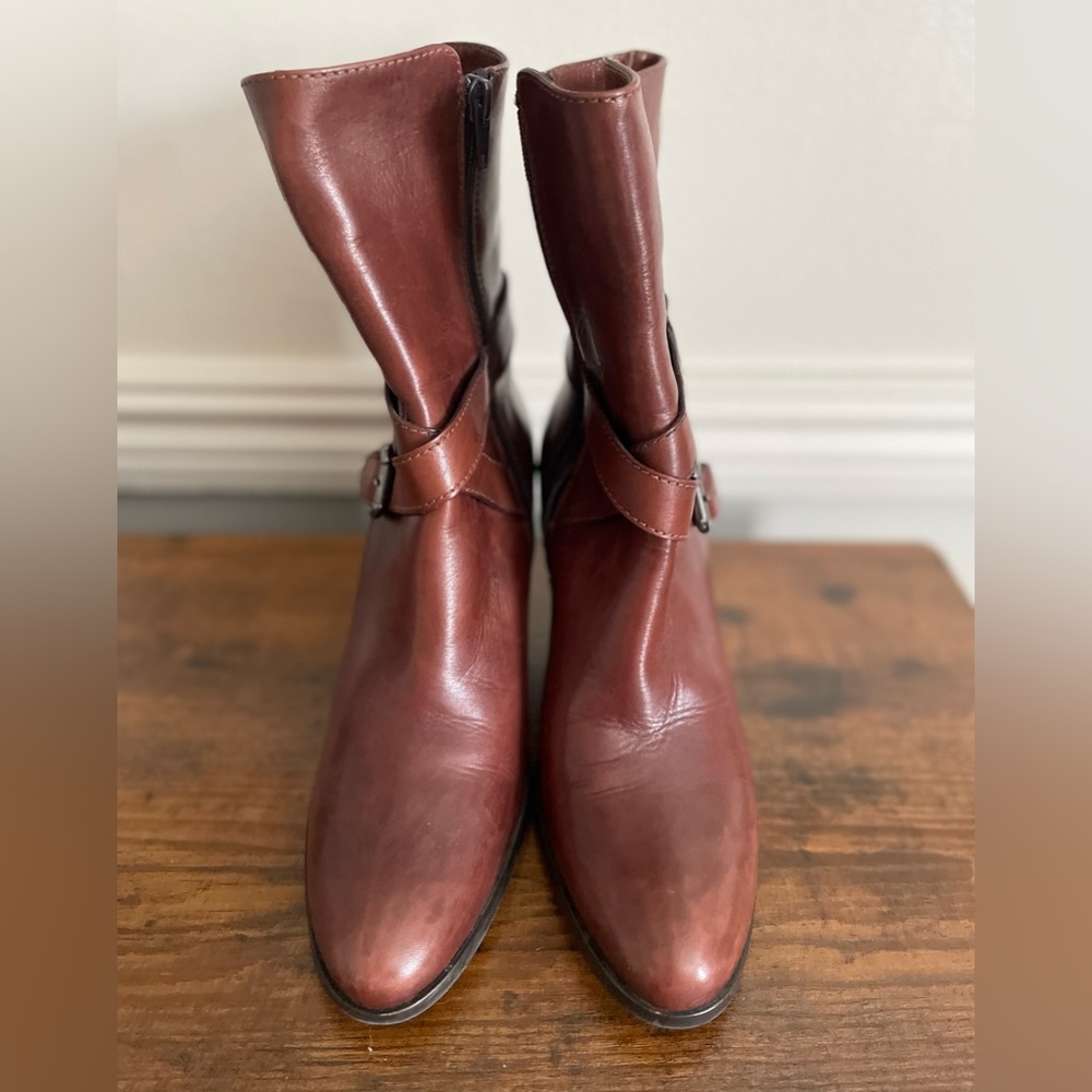 Sesto Meucci Womens Leather Strappy Almond Toe Mid-Calf Boots Brown Size 7 1/2